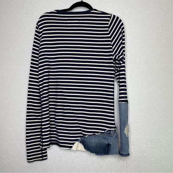 Greg Lauren Mixed Media Denim Stripe Asymmetric Shirt - Picture 4 of 6